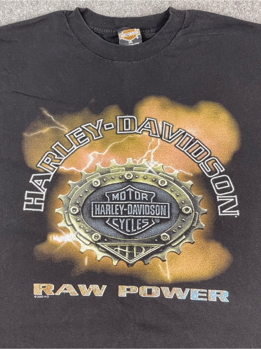 2000 Harley Davidson T Shirt Mens 2XL Raw Power Victorville CA USA Vtg Black